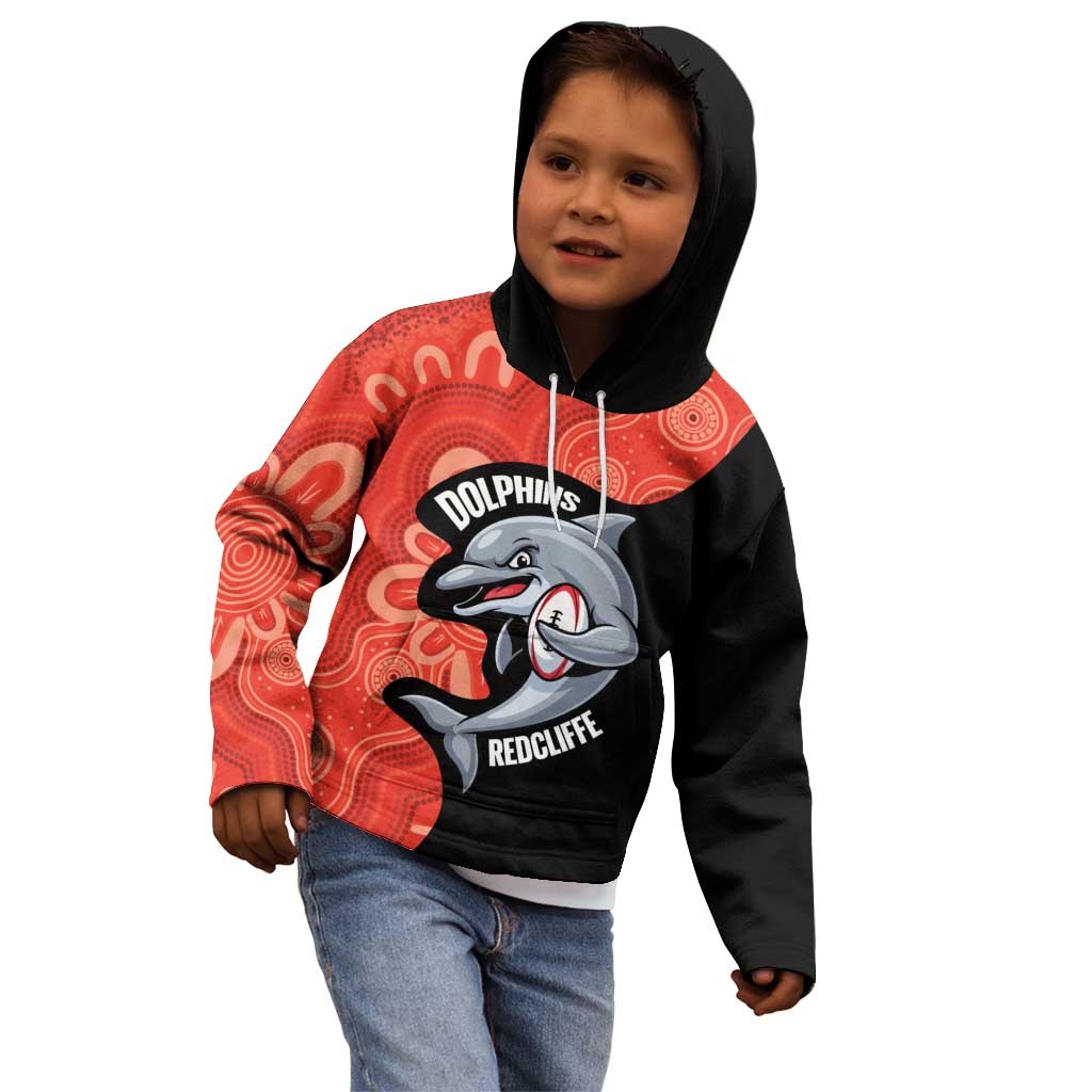 Redcliffe Rugby Custom Kid Hoodie Go Dolphins Aboriginal Art - Aussie Hoodie