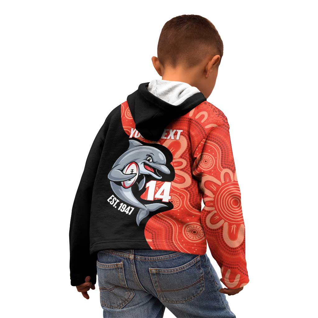 Redcliffe Rugby Custom Kid Hoodie Go Dolphins Aboriginal Art - Aussie Hoodie