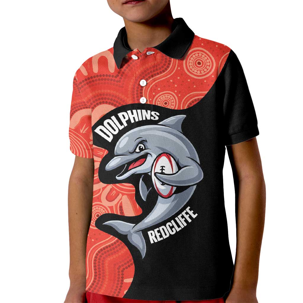Redcliffe Rugby Custom Kid Polo Shirt Go Dolphins Aboriginal Art - Aussie Hoodie