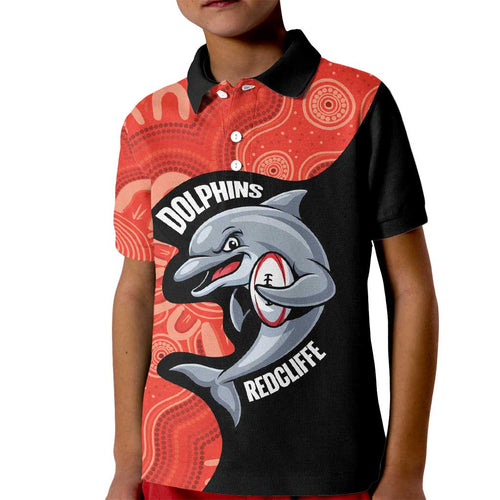 Redcliffe Rugby Custom Kid Polo Shirt Go Dolphins Aboriginal Art - Aussie Hoodie