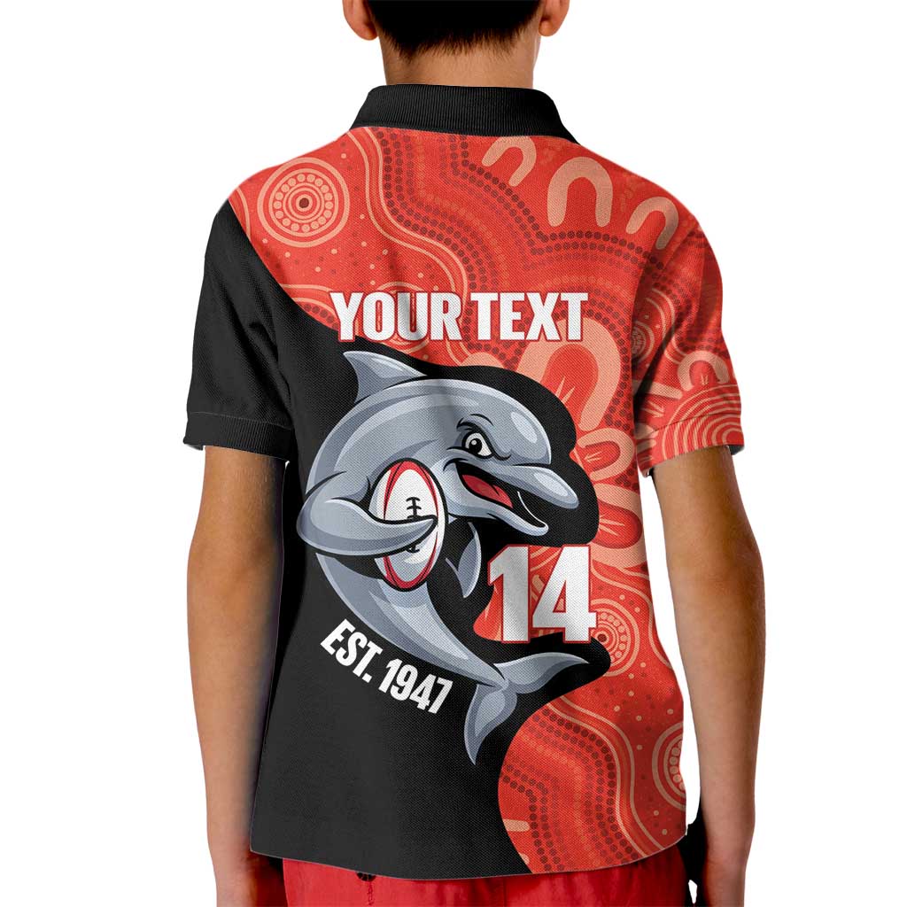 Redcliffe Rugby Custom Kid Polo Shirt Go Dolphins Aboriginal Art - Aussie Hoodie
