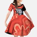 Redcliffe Rugby Custom Kid Short Sleeve Dress Go Dolphins Aboriginal Art - Aussie Hoodie