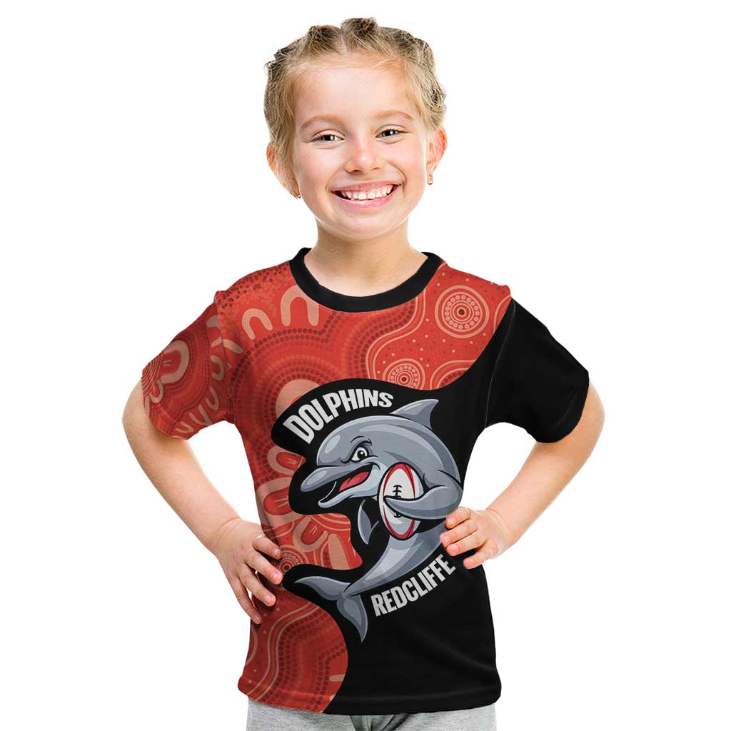 Redcliffe Rugby Custom Kid T Shirt Go Dolphins Aboriginal Art - Aussie Hoodie