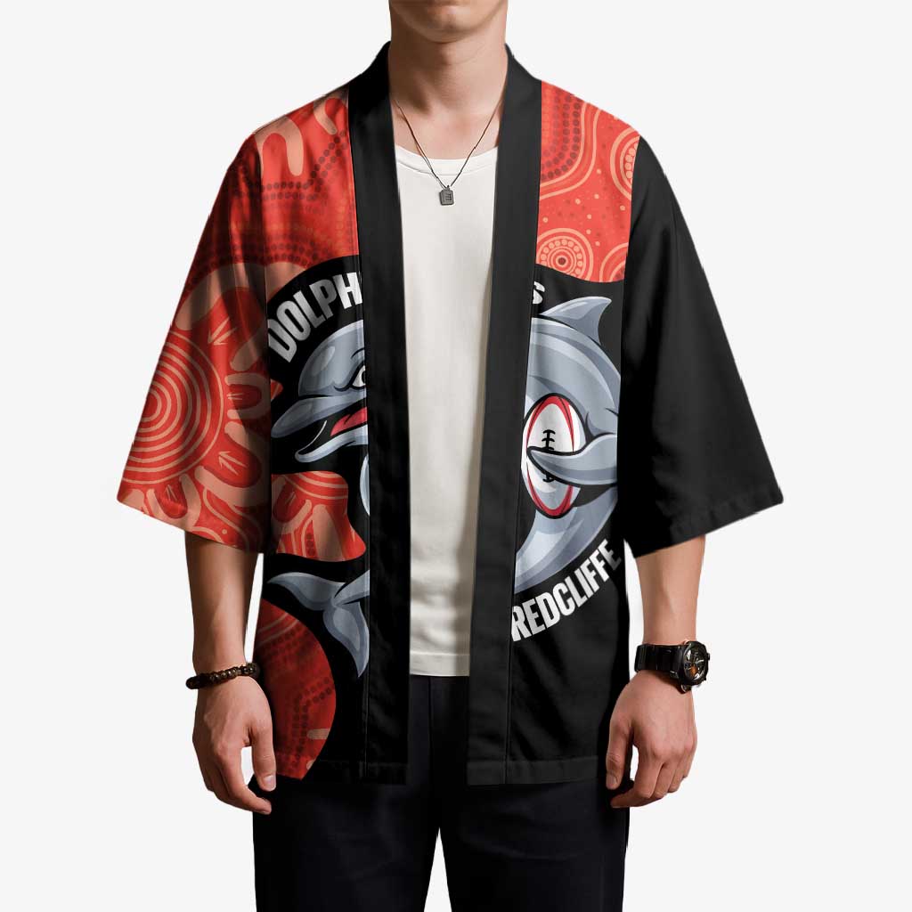 Redcliffe Rugby Custom Kimono Go Dolphins Aboriginal Art - Aussie Hoodie