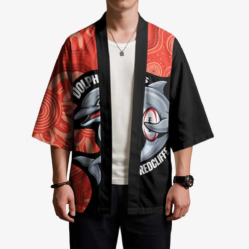 Redcliffe Rugby Custom Kimono Go Dolphins Aboriginal Art - Aussie Hoodie
