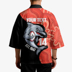 Redcliffe Rugby Custom Kimono Go Dolphins Aboriginal Art - Aussie Hoodie