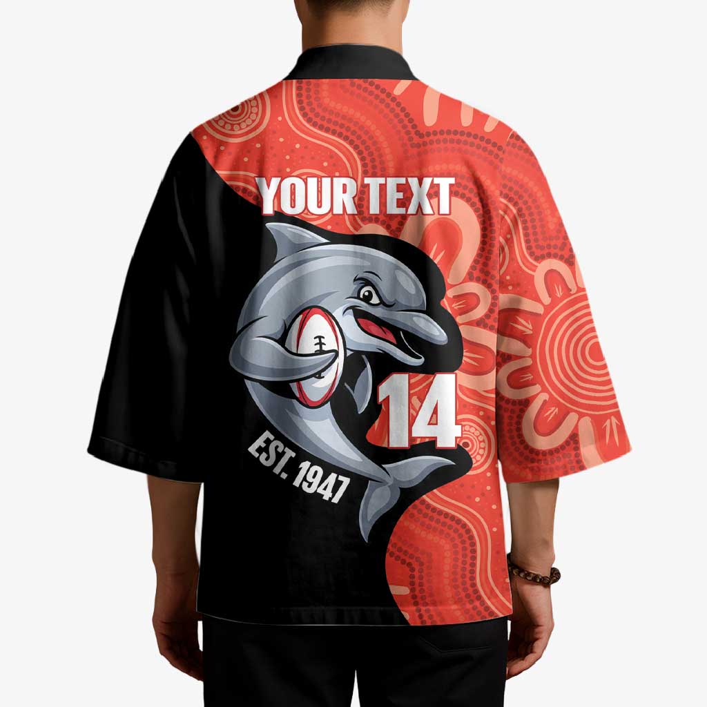 Redcliffe Rugby Custom Kimono Go Dolphins Aboriginal Art - Aussie Hoodie