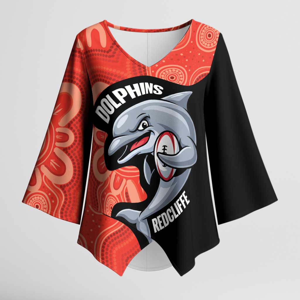 Redcliffe Rugby Custom Kimono Sleeve Blouse Go Dolphins Aboriginal Art - Aussie Hoodie