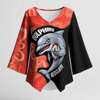 Redcliffe Rugby Custom Kimono Sleeve Blouse Go Dolphins Aboriginal Art - Aussie Hoodie