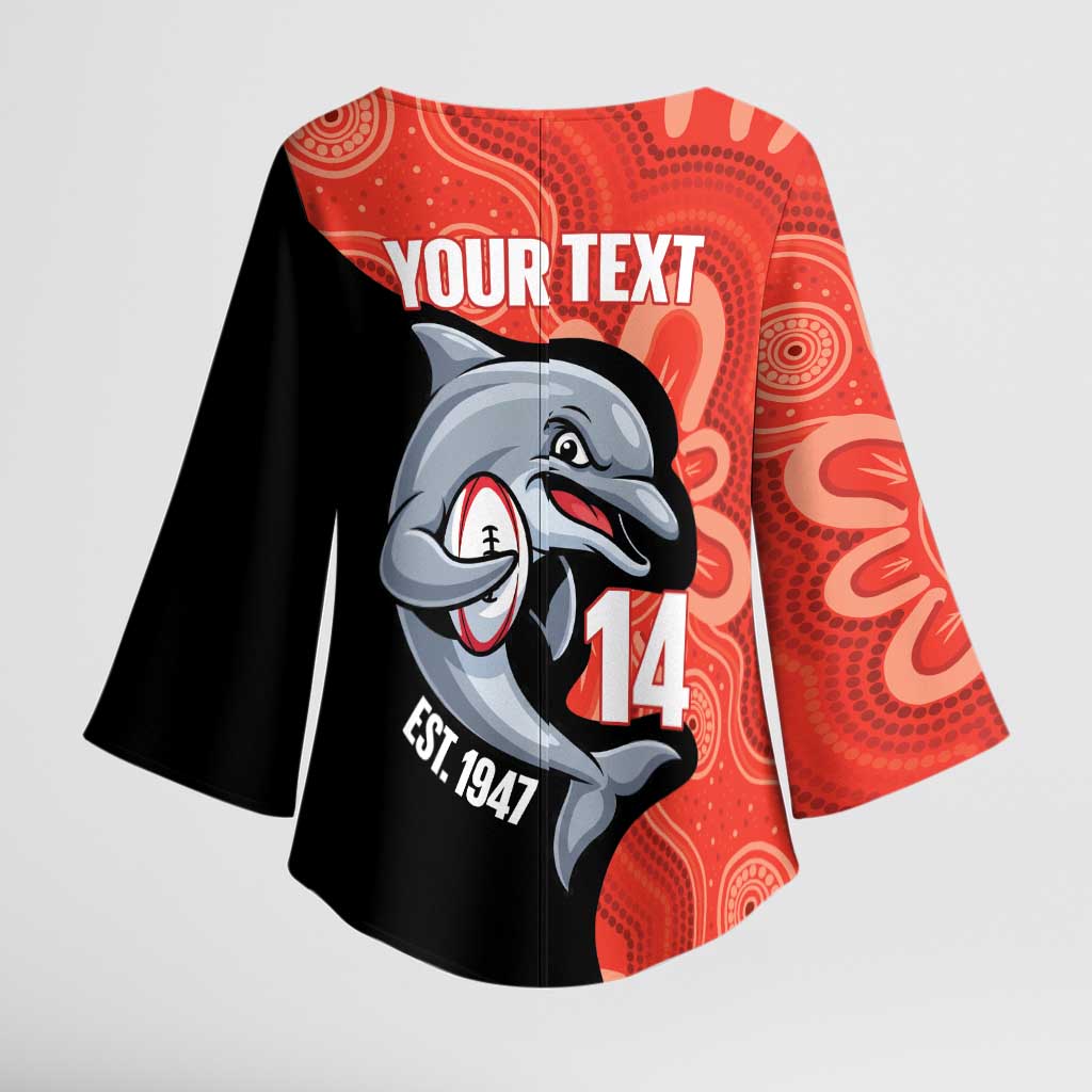 Redcliffe Rugby Custom Kimono Sleeve Blouse Go Dolphins Aboriginal Art - Aussie Hoodie