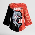 Redcliffe Rugby Custom Kimono Sleeve Blouse Go Dolphins Aboriginal Art - Aussie Hoodie
