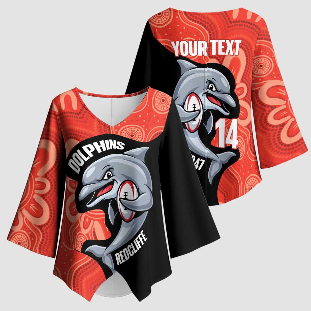 Redcliffe Rugby Custom Kimono Sleeve Blouse Go Dolphins Aboriginal Art - Aussie Hoodie