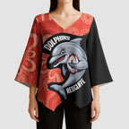 Redcliffe Rugby Custom Kimono Sleeve Blouse Go Dolphins Aboriginal Art - Aussie Hoodie