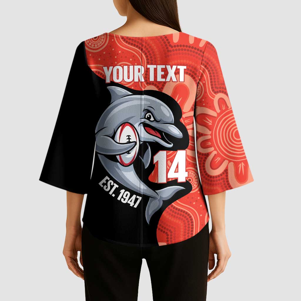 Redcliffe Rugby Custom Kimono Sleeve Blouse Go Dolphins Aboriginal Art - Aussie Hoodie