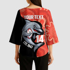 Redcliffe Rugby Custom Kimono Sleeve Blouse Go Dolphins Aboriginal Art - Aussie Hoodie