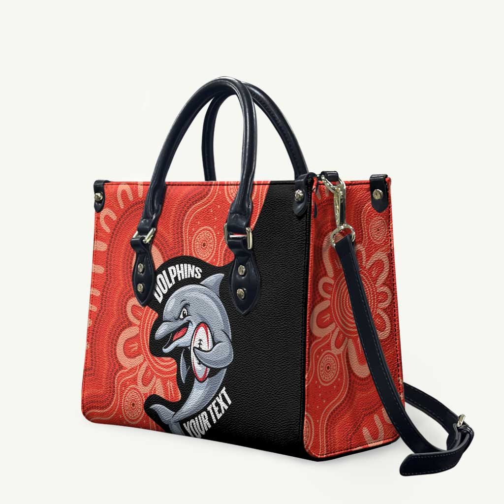 Redcliffe Rugby Custom Leather Bag Go Dolphins Aboriginal Art - Aussie Hoodie