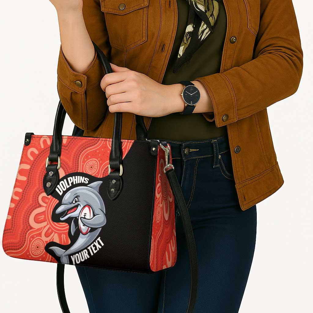 Redcliffe Rugby Custom Leather Bag Go Dolphins Aboriginal Art - Aussie Hoodie