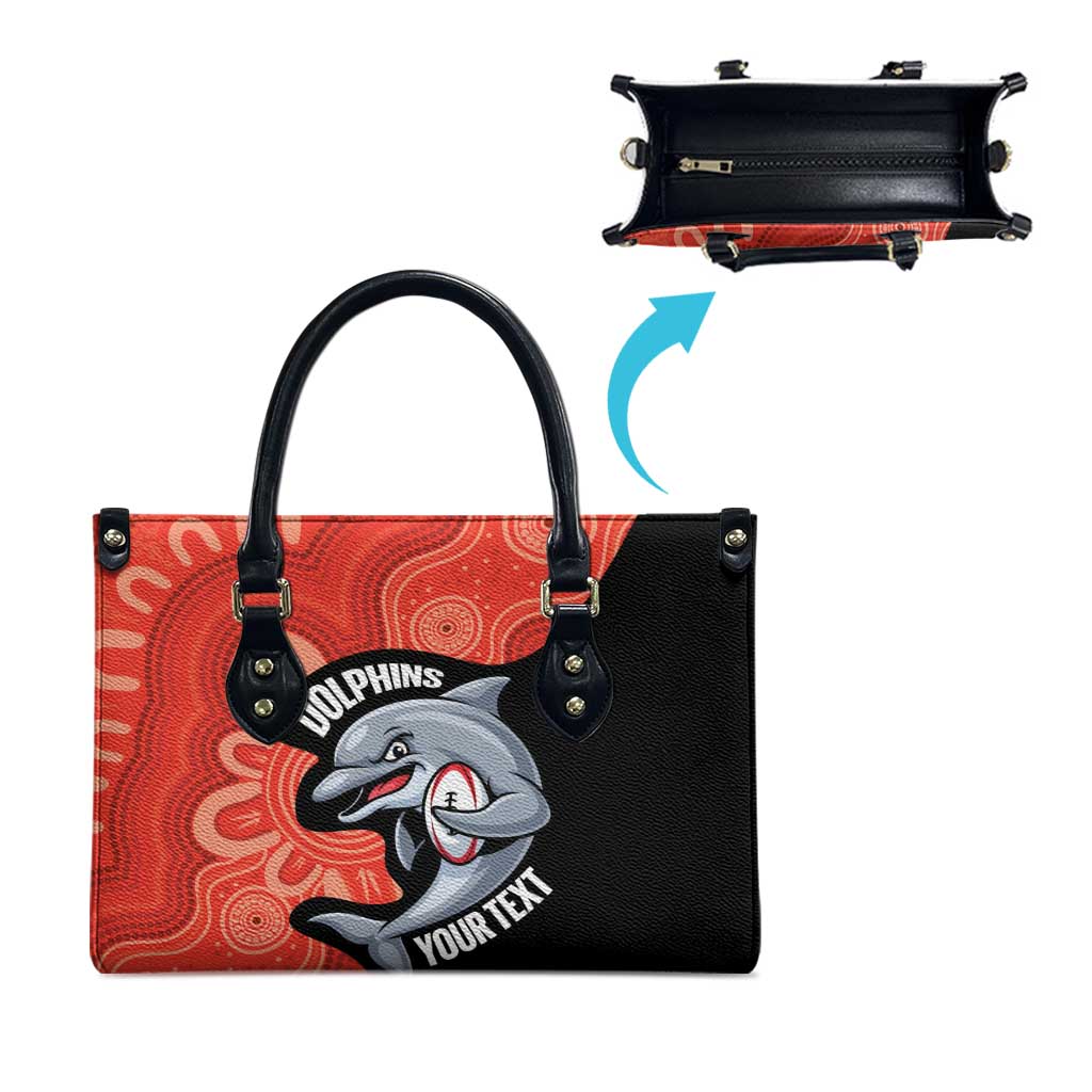 Redcliffe Rugby Custom Leather Bag Go Dolphins Aboriginal Art - Aussie Hoodie