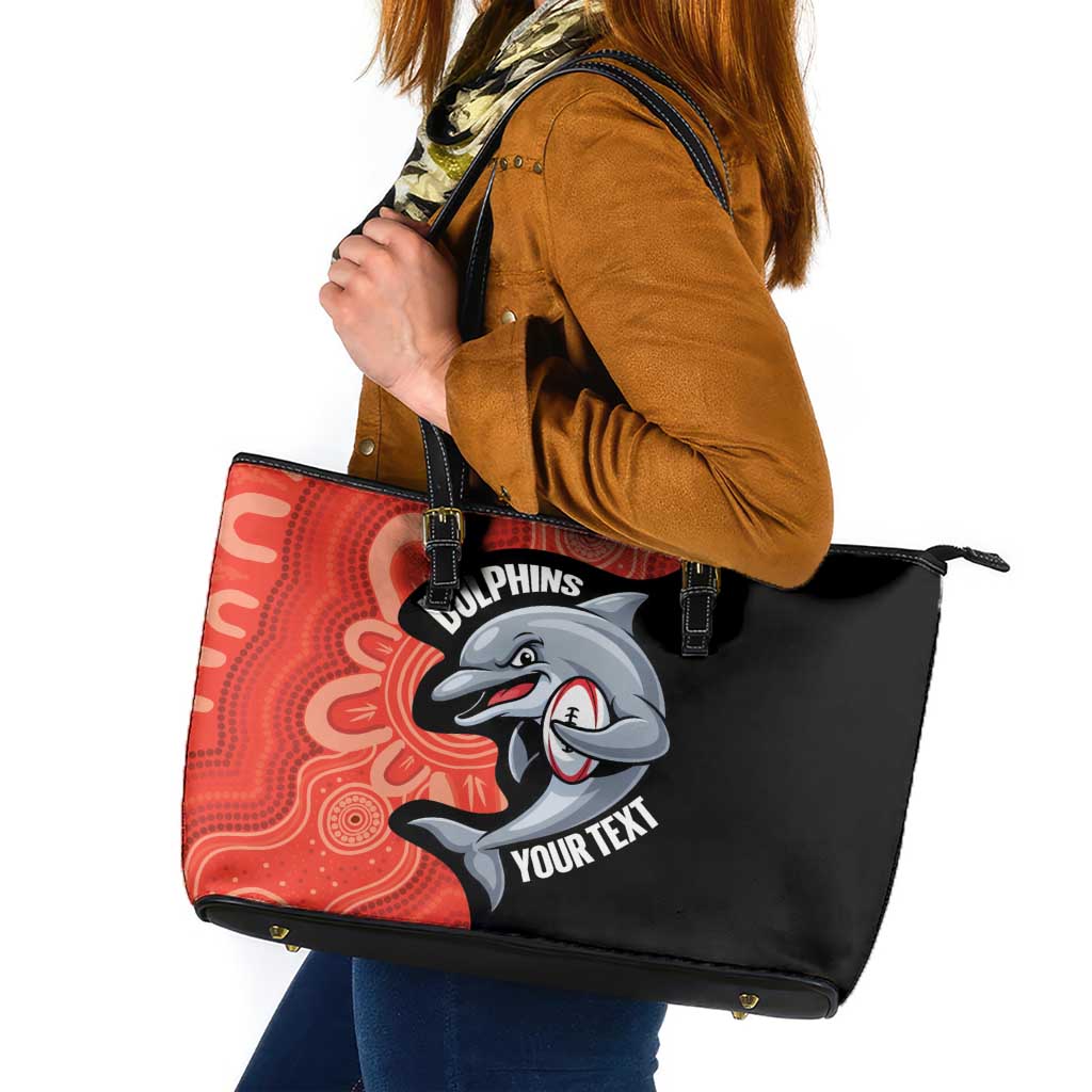 Redcliffe Rugby Custom Leather Tote Bag Go Dolphins Aboriginal Art - Aussie Hoodie