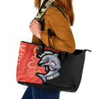 Redcliffe Rugby Custom Leather Tote Bag Go Dolphins Aboriginal Art - Aussie Hoodie