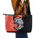 Redcliffe Rugby Custom Leather Tote Bag Go Dolphins Aboriginal Art - Aussie Hoodie