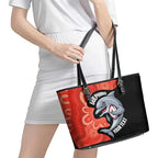 Redcliffe Rugby Custom Leather Tote Bag Go Dolphins Aboriginal Art - Aussie Hoodie