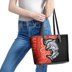 Redcliffe Rugby Custom Leather Tote Bag Go Dolphins Aboriginal Art - Aussie Hoodie