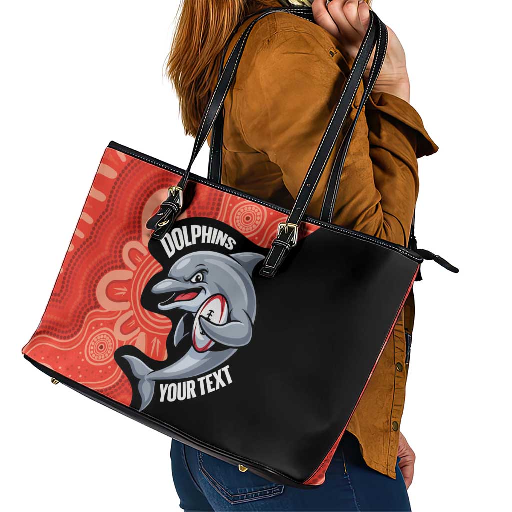 Redcliffe Rugby Custom Leather Tote Bag Go Dolphins Aboriginal Art - Aussie Hoodie