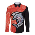 Redcliffe Rugby Custom Long Sleeve Button Shirt Go Dolphins Aboriginal Art - Aussie Hoodie