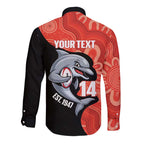 Redcliffe Rugby Custom Long Sleeve Button Shirt Go Dolphins Aboriginal Art - Aussie Hoodie