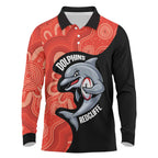 Redcliffe Rugby Custom Long Sleeve Polo Shirt Go Dolphins Aboriginal Art - Aussie Hoodie