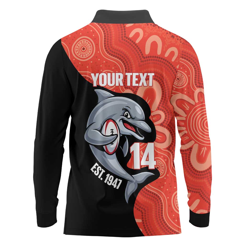 Redcliffe Rugby Custom Long Sleeve Polo Shirt Go Dolphins Aboriginal Art - Aussie Hoodie