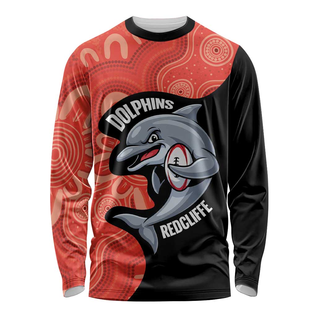 Redcliffe Rugby Custom Long Sleeve Shirt Go Dolphins Aboriginal Art - Aussie Hoodie