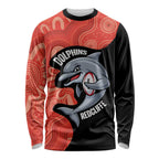 Redcliffe Rugby Custom Long Sleeve Shirt Go Dolphins Aboriginal Art - Aussie Hoodie