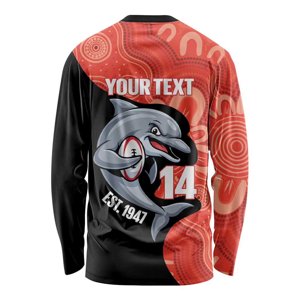 Redcliffe Rugby Custom Long Sleeve Shirt Go Dolphins Aboriginal Art - Aussie Hoodie