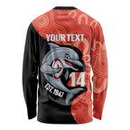Redcliffe Rugby Custom Long Sleeve Shirt Go Dolphins Aboriginal Art - Aussie Hoodie