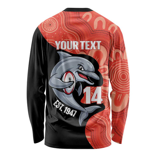 Redcliffe Rugby Custom Long Sleeve Shirt Go Dolphins Aboriginal Art - Aussie Hoodie