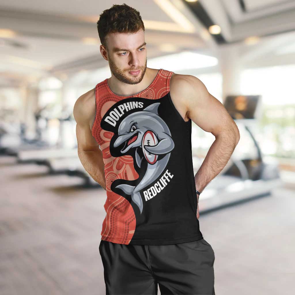 Redcliffe Rugby Custom Men Tank Top Go Dolphins Aboriginal Art - Aussie Hoodie