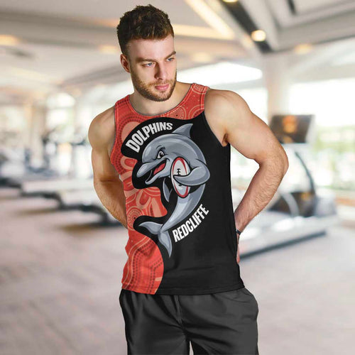 Redcliffe Rugby Custom Men Tank Top Go Dolphins Aboriginal Art - Aussie Hoodie