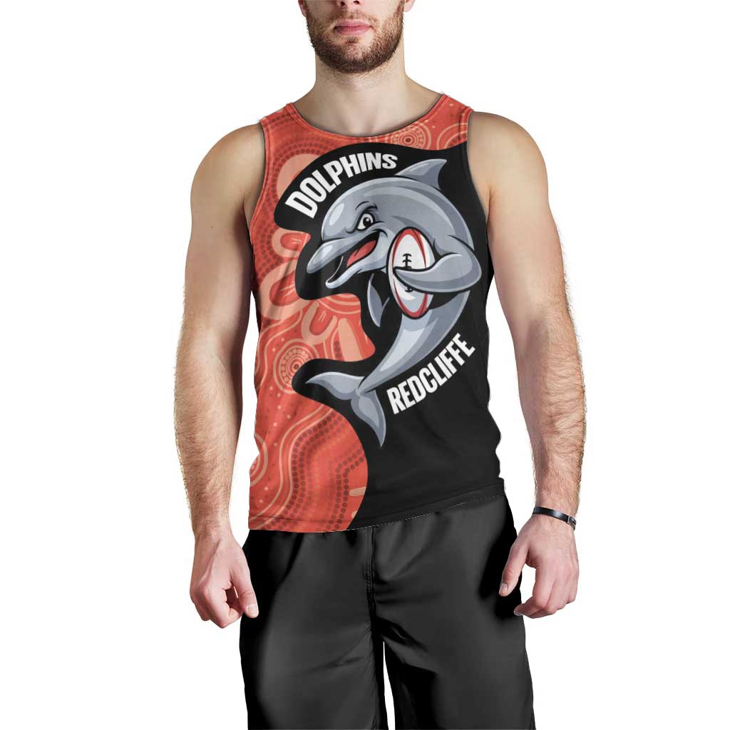 Redcliffe Rugby Custom Men Tank Top Go Dolphins Aboriginal Art - Aussie Hoodie