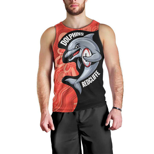 Redcliffe Rugby Custom Men Tank Top Go Dolphins Aboriginal Art - Aussie Hoodie