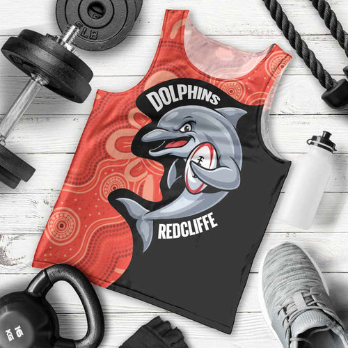 Redcliffe Rugby Custom Men Tank Top Go Dolphins Aboriginal Art - Aussie Hoodie