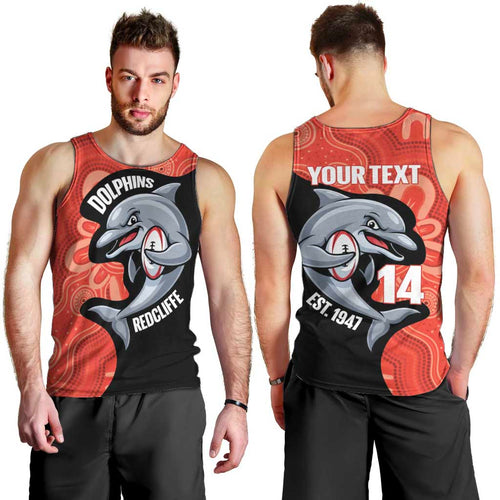 Redcliffe Rugby Custom Men Tank Top Go Dolphins Aboriginal Art - Aussie Hoodie