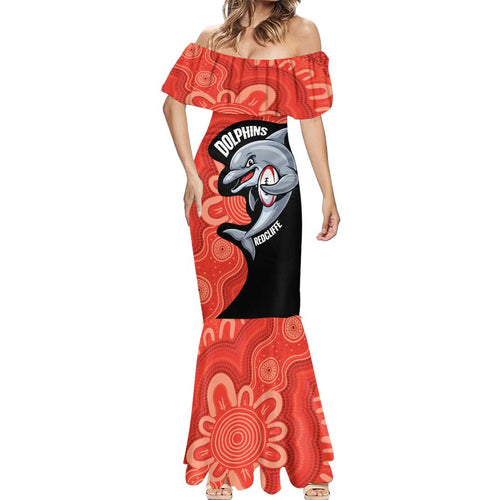 Redcliffe Rugby Custom Mermaid Dress Go Dolphins Aboriginal Art - Aussie Hoodie