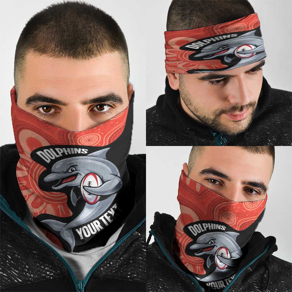 Redcliffe Rugby Custom Neck Gaiter Go Dolphins Aboriginal Art - Aussie Hoodie