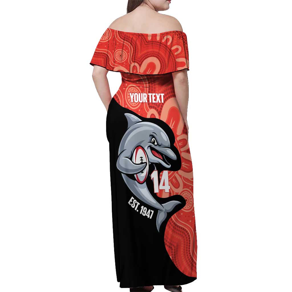 Redcliffe Rugby Custom Off Shoulder Maxi Dress Go Dolphins Aboriginal Art - Aussie Hoodie