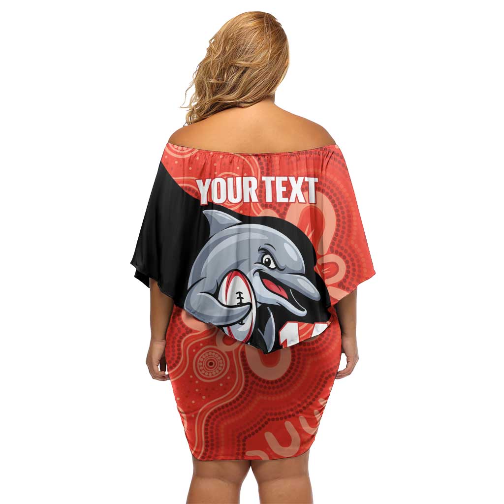 Redcliffe Rugby Custom Off Shoulder Short Dress Go Dolphins Aboriginal Art - Aussie Hoodie