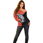 Redcliffe Rugby Custom Off Shoulder Sweater Go Dolphins Aboriginal Art - Aussie Hoodie