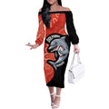 Redcliffe Rugby Custom Off The Shoulder Long Sleeve Dress Go Dolphins Aboriginal Art - Aussie Hoodie