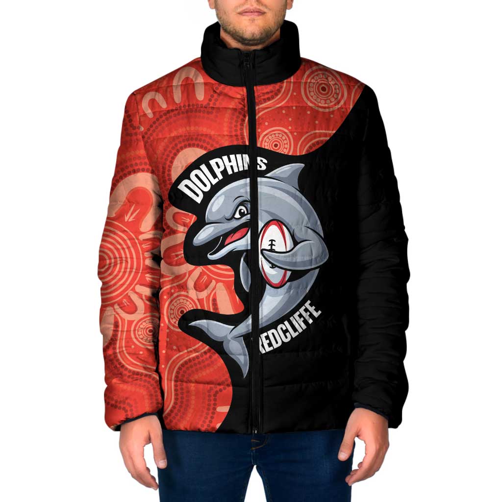 Redcliffe Rugby Custom Padded Jacket Go Dolphins Aboriginal Art - Aussie Hoodie